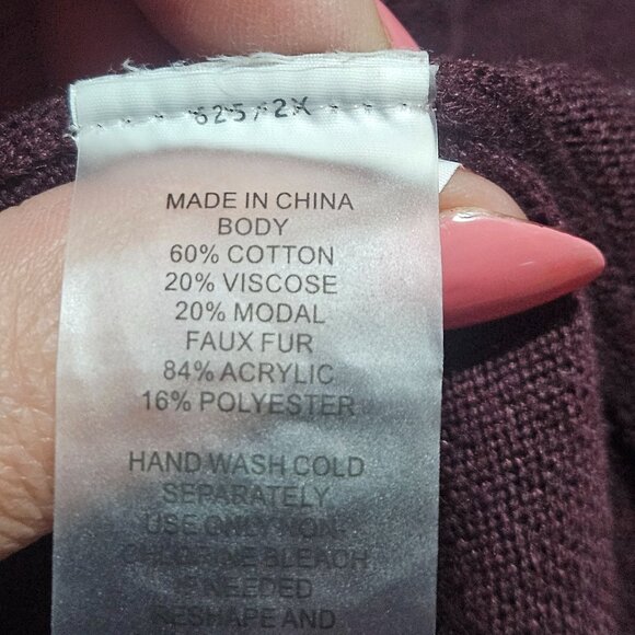 Vince Camuto Burgundy Open-Front Cardigan With Faux Fur Cuffs Size 2X - Picture 5 of 12